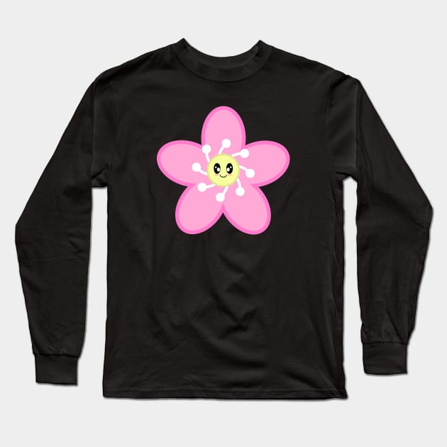 Cute Cherry Blossom Sakura Flower in Black Long Sleeve T-Shirt by Kelly Gigi